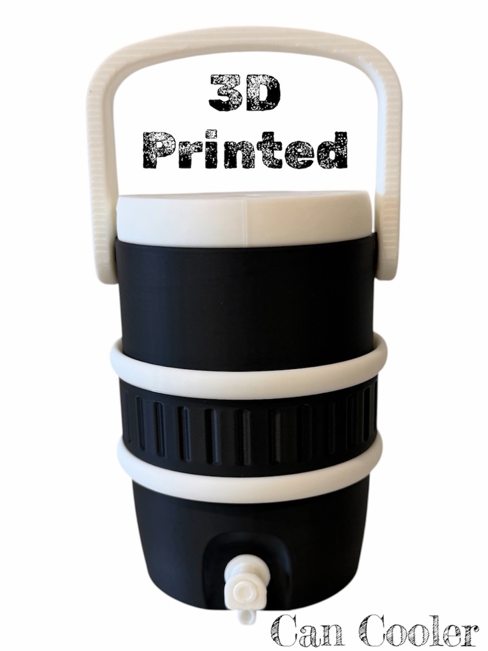 3D Printed Black & white Insulated 12 oz can cooler with Handle!